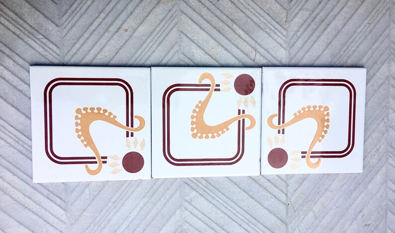 Spanish vintage tiles from the 70s – Brown + mustard yellow, photo 7 of 9