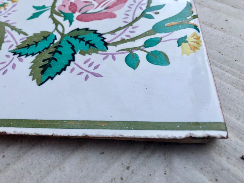 Art Nouveau 100 year old vintage tile, 20 x 18 cm, photo 3 of 9