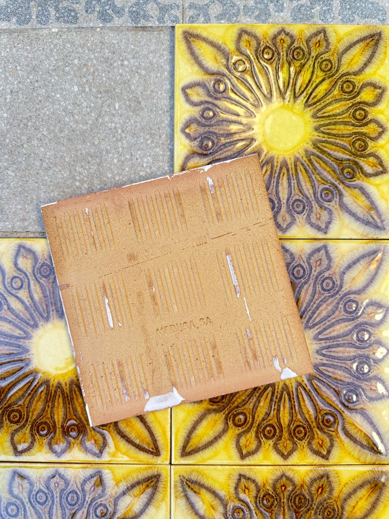 Original 70s retro Unused tiles – 9 pcs yellow and brown Fat Lava tiles, photo 5 of 5