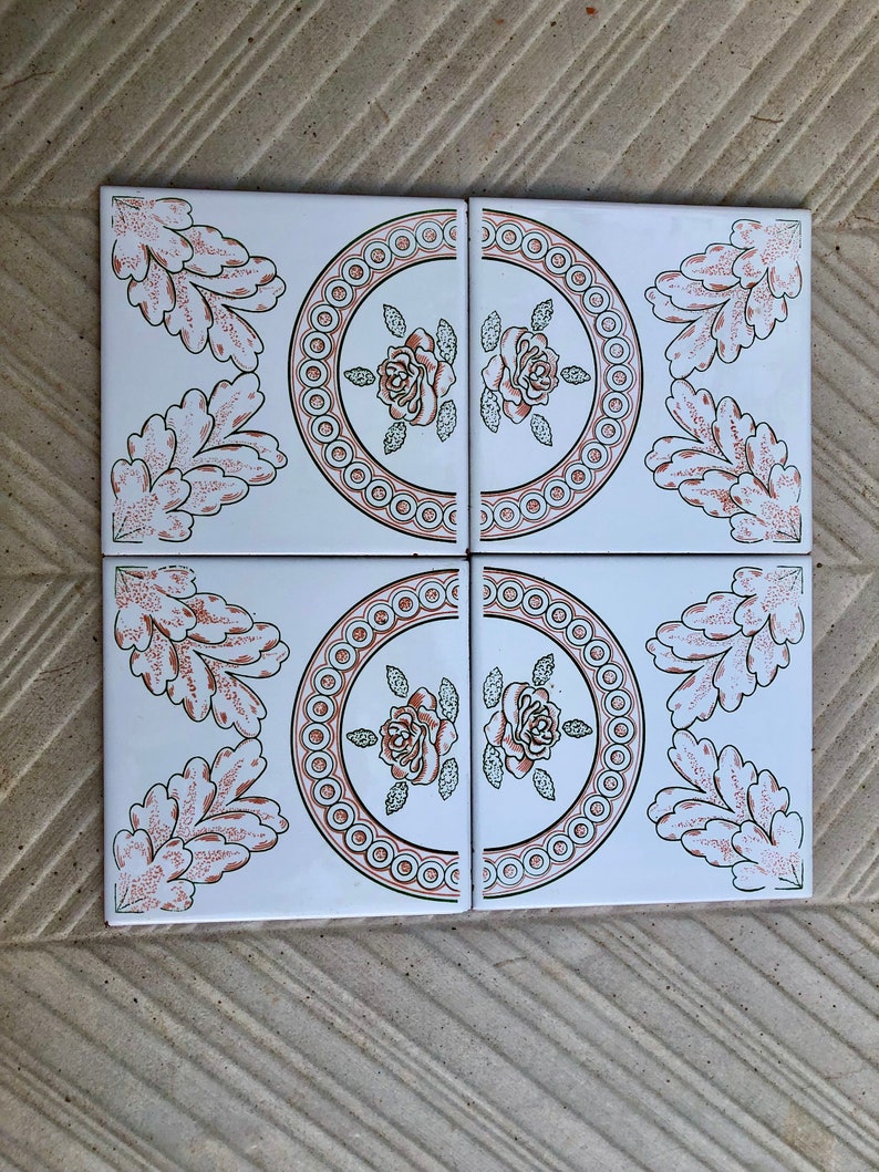 4 Spanish 60s - 70s orange + green retro tiles, photo 4 of 10