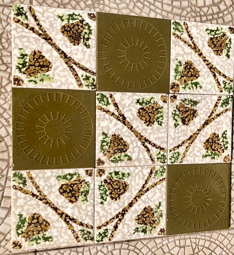 9 mid century Green and brown Fat Lava, brutalist tiles from Spain, photo 3 of 10