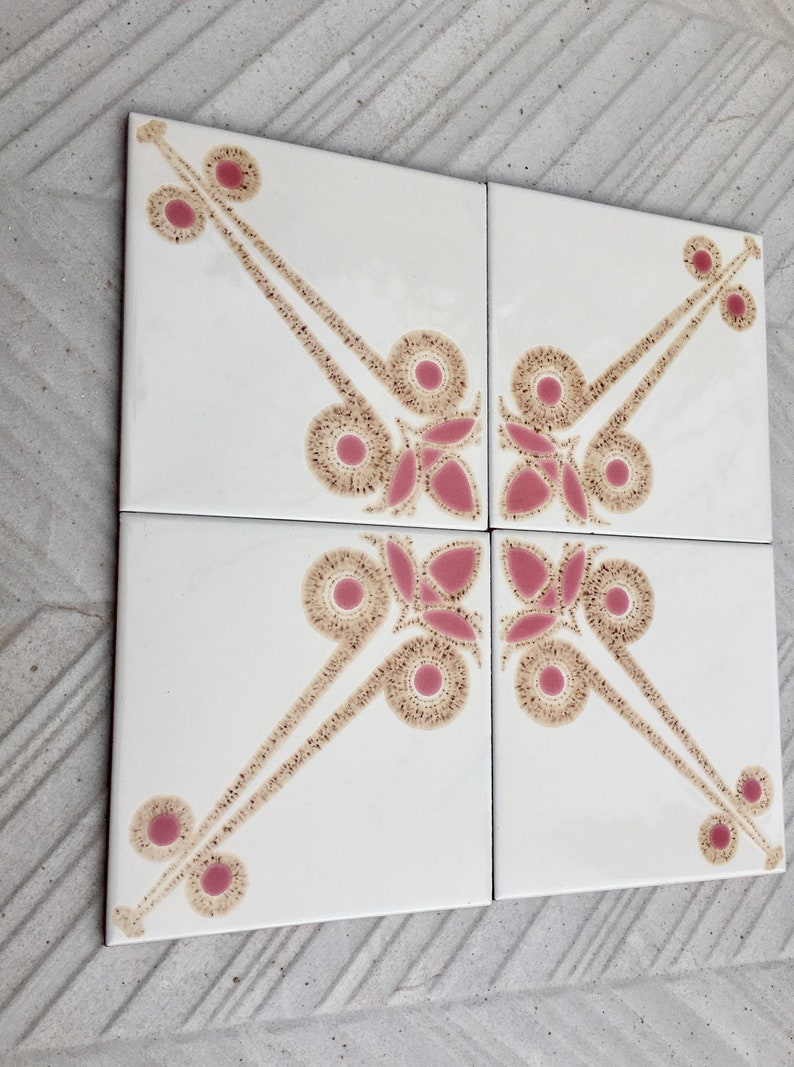 4 pc - 70s vintage tiles – Mid century red, brown Fat Lava tiles from Spain, photo 8 of 10