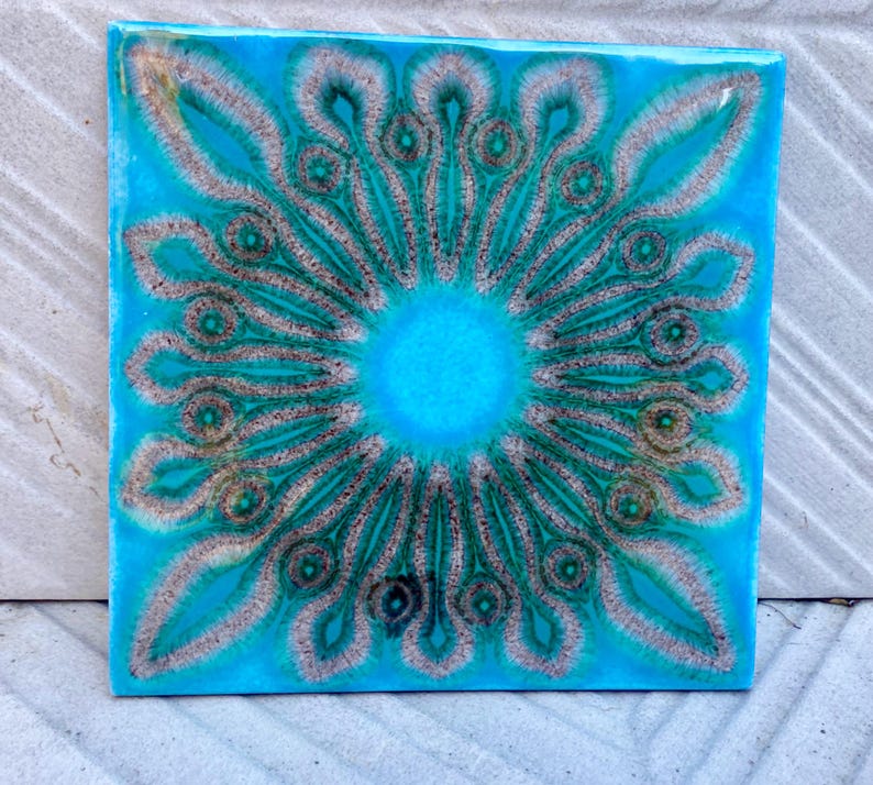 Original 70s retro Unused tiles – 9 pcs turquoise blue + brown Fat Lava tiles, photo 6 of 8
