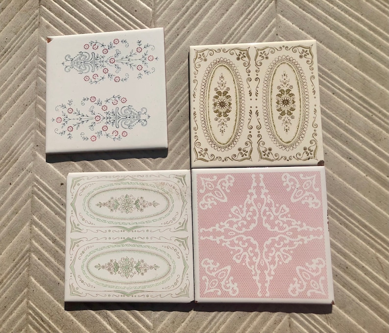 60s 70s vintage tiles Seconds, with some chips — set of 4, photo 2 of 10