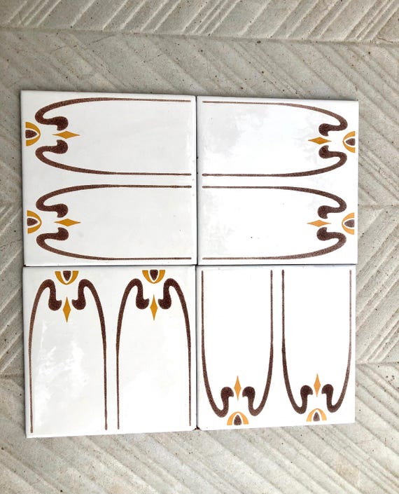 Spanish 60s 70s vintage tiles Unused – 4 pc orange, brown, retro tiles