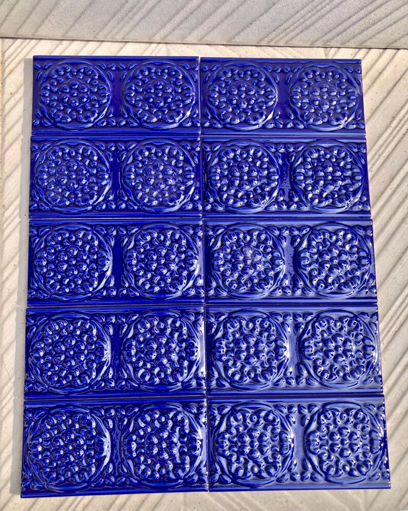 10 Cobalt Blue Art Nouveau style tiles, photo 4 of 8