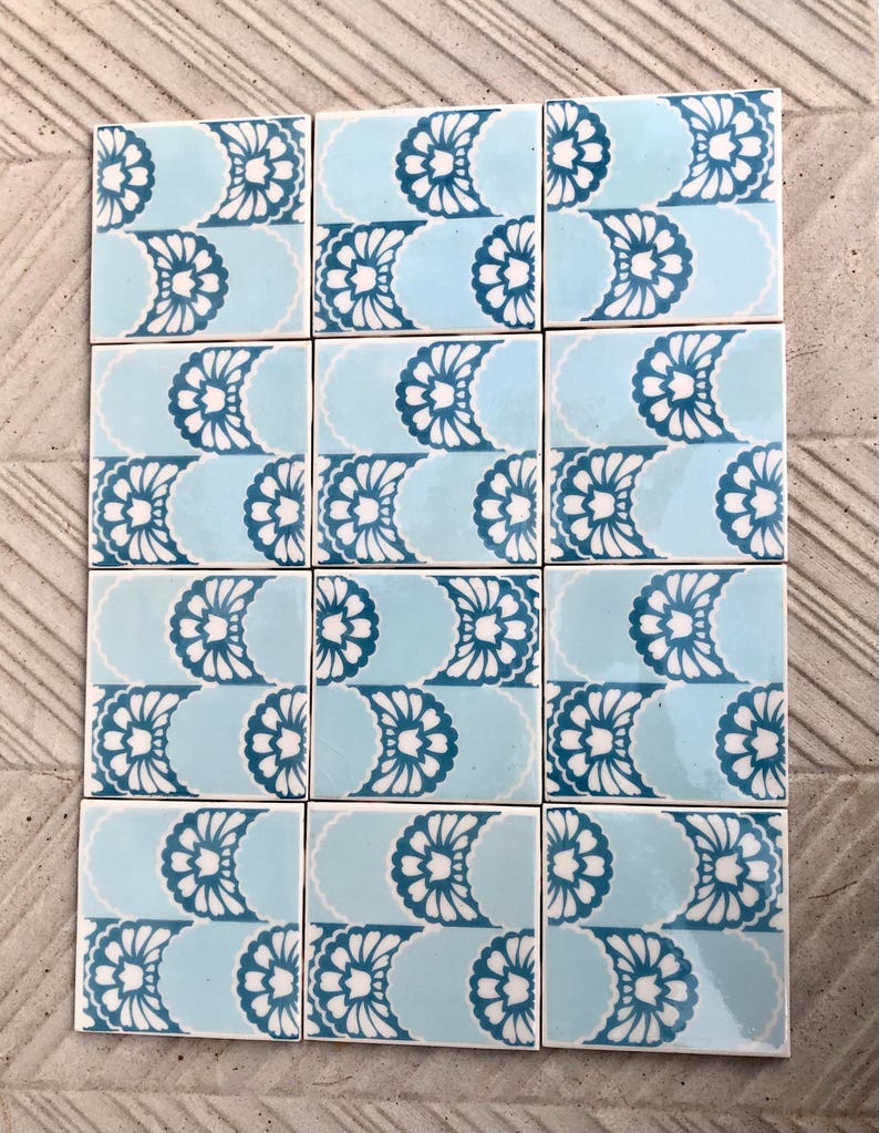 Vintage blue + white glazed retro tiles — set of 12, photo 4 of 10