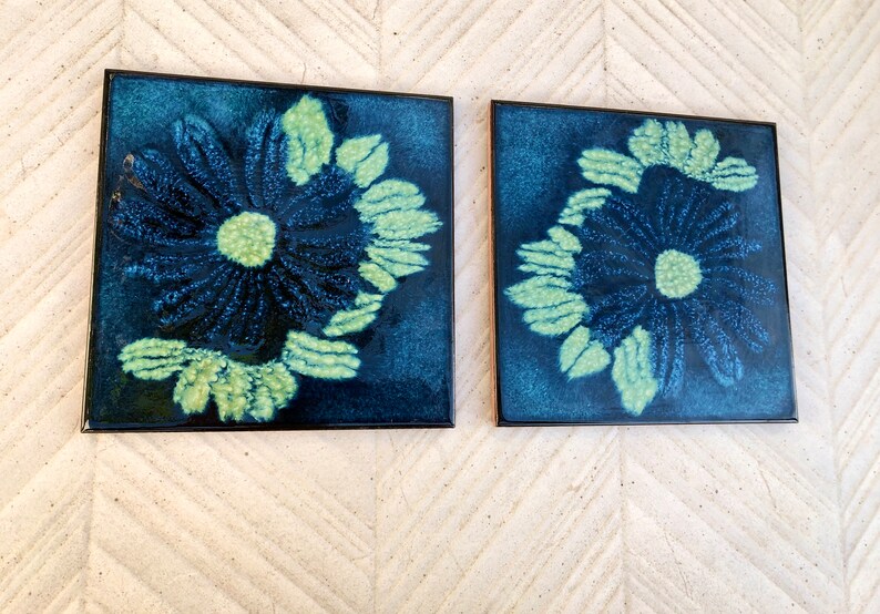 Fat Lava 60 - 70s Blue tiles, trivets or wall plaques — set of 4, photo 8 of 10