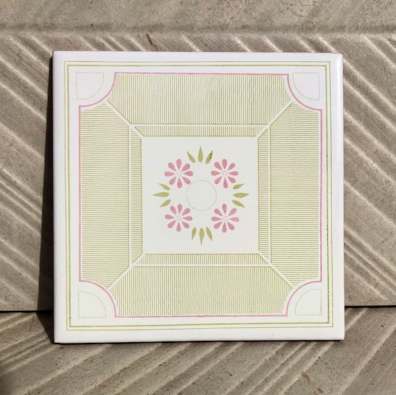 6 Spanish Original 70s green and pink decorative tiles