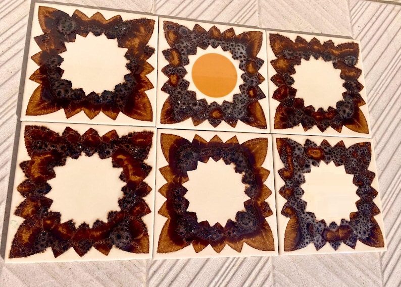 70s Spanish Vintage orange + brown tiles — set of 6, photo 1 of 10