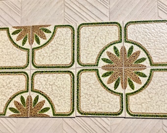 Backsplash vintage tiles. 8 pc. Fat lava, 60s 70s geometric decor. New old stock MCM Spanish decorative brutalist tiles.Mid century wall art