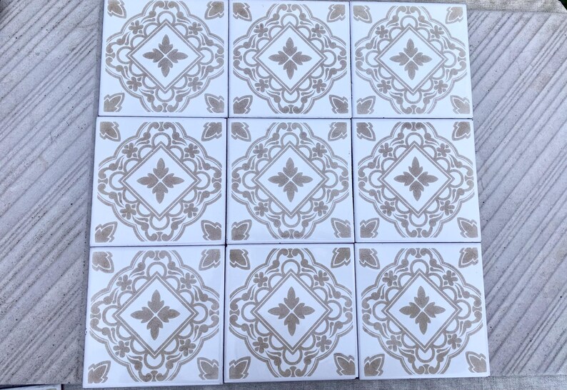 Spanish 60s 70s beige and white tiles — set of 9, photo 7 of 10