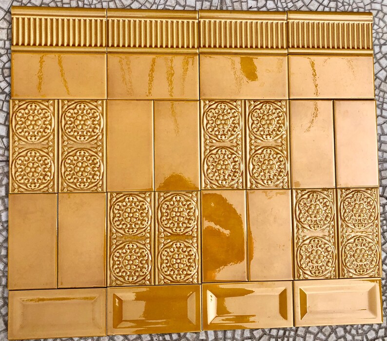 Art Nouveau style floral border yellow tiles from Spain — set of 28, photo 2 of 9