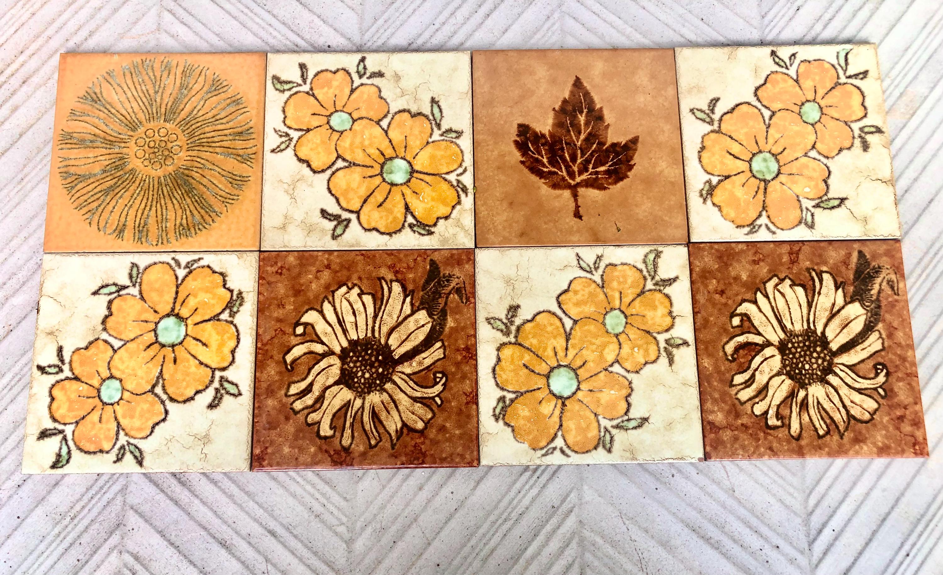 8 Original Mid Century Retro Fat Lava Tiles From Spain. 70s