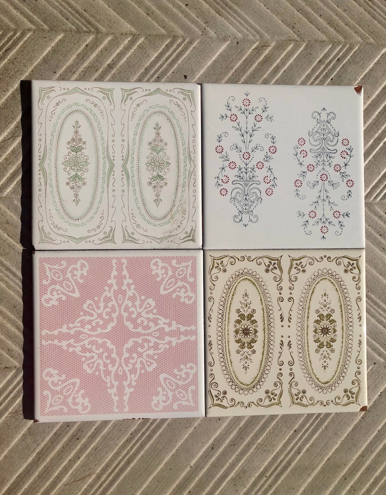60s 70s vintage tiles Seconds, with some chips — set of 4, photo 3 of 10