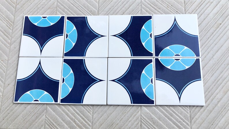 Blue tiles – Retro salvaged original 70s tiles — set of 8, photo 7 of 10