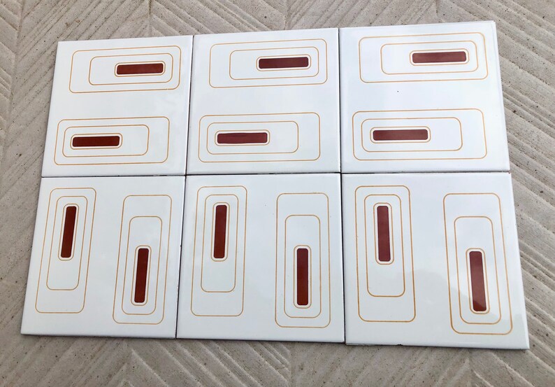 6 Spanish 70s vintage tiles – Brown, mustard yellow, cream, pop art style tiles, photo 4 of 10