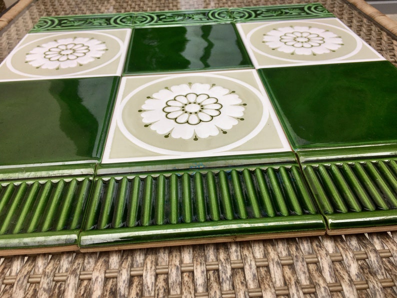 6 Blue Art Nouveau style border tiles, photo 9 of 10
