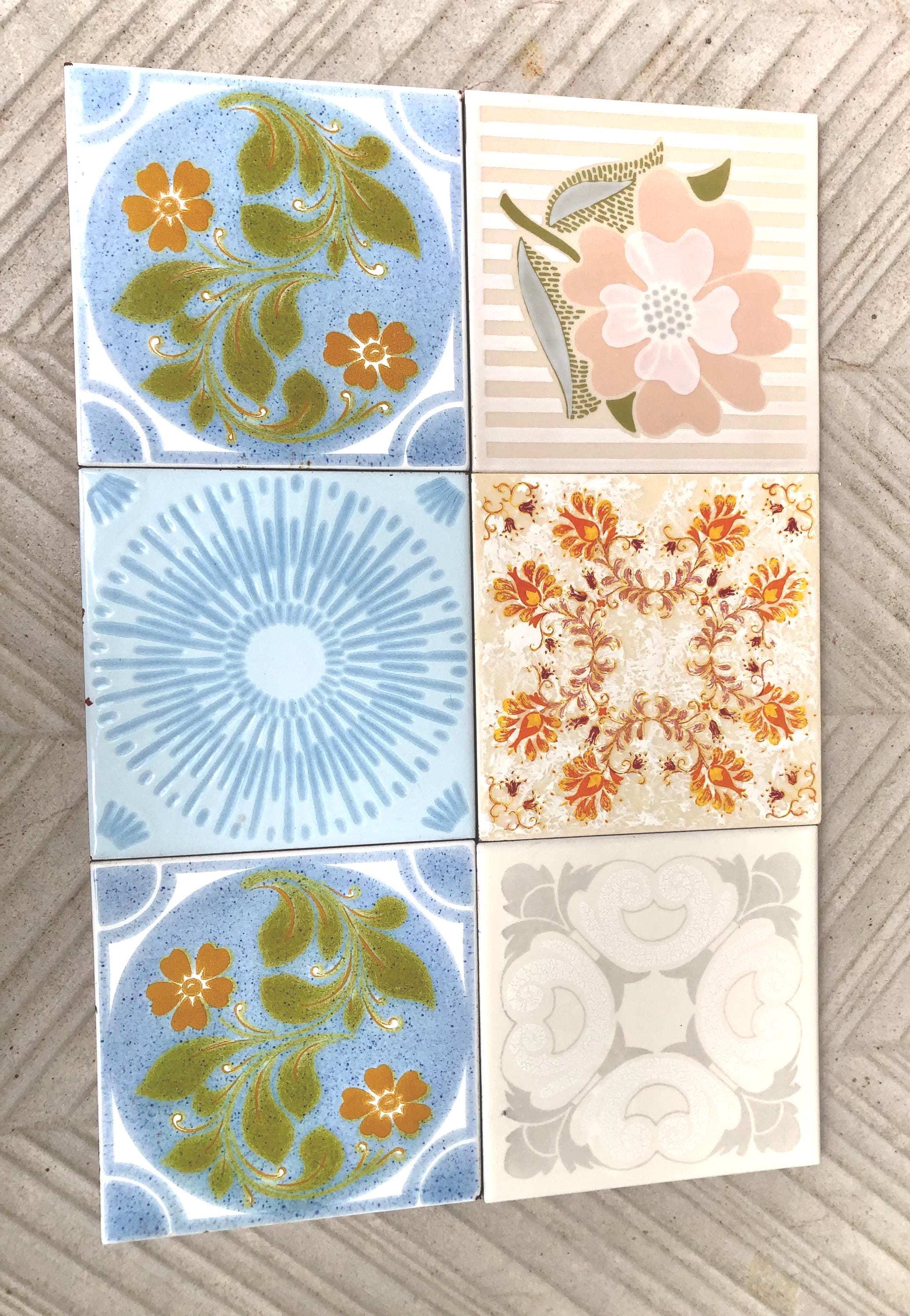 6 Original Retro Tiles From Spain. Blue, Green, Orange, Red 60s 70s ...