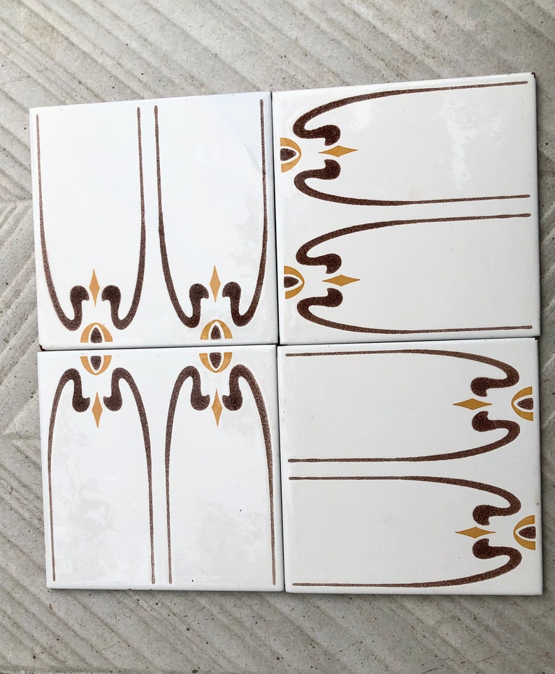 Spanish 60s 70s vintage tiles Unused – 4 pc orange, brown, retro tiles, photo 5 of 10