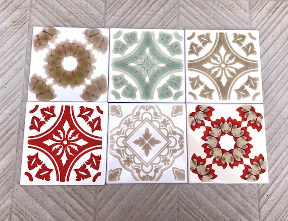 Spanish vintage brutalist 70s tiles — set of 6
