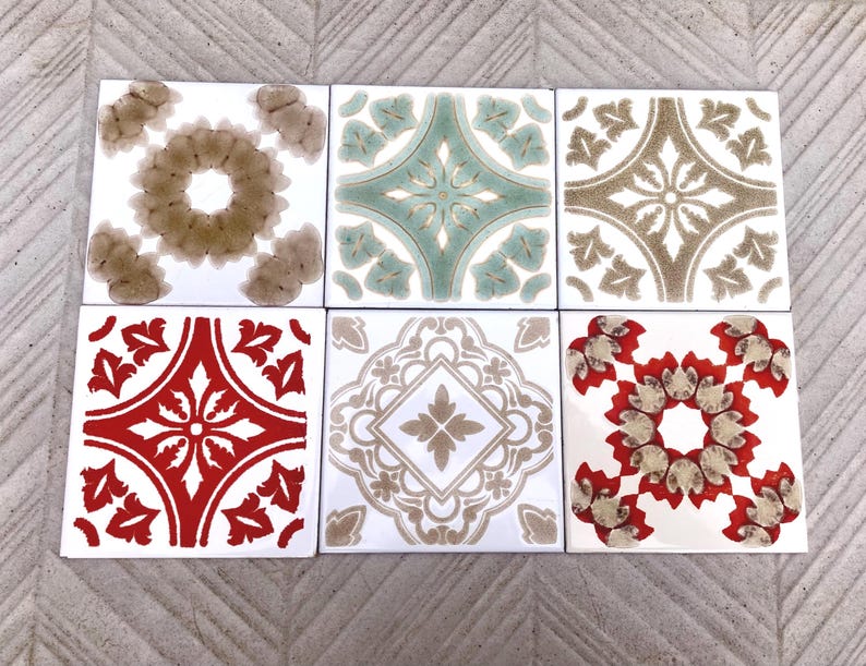 Spanish vintage brutalist 70s tiles — set of 6, photo 1 of 10
