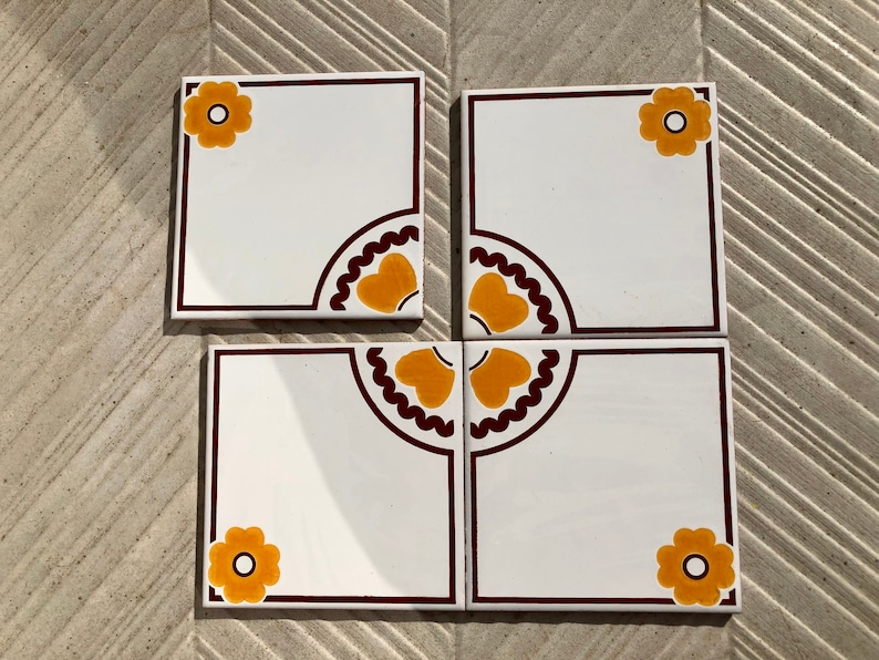 Spanish vintage tiles from the 70s – Brown + orange - yellow, photo 2 of 10