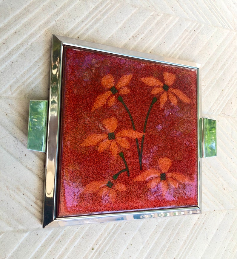 Spanish vintage Fat Lava tile trivet from the 70s, photo 2 of 8