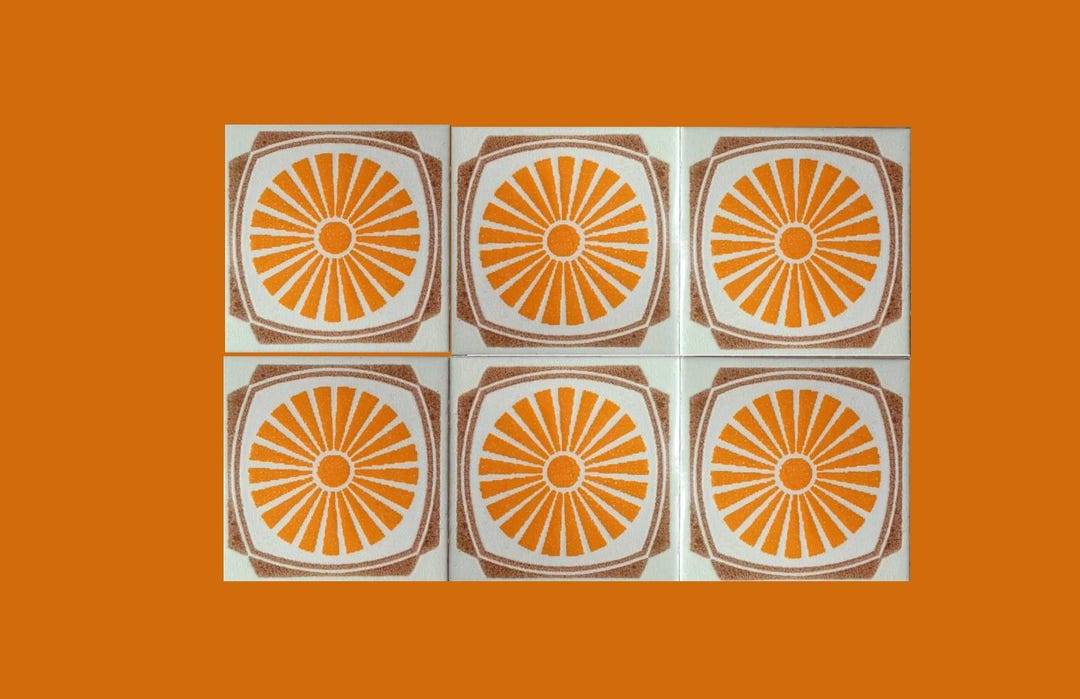 Original 70s Retro SALVAGED Tiles. 6 Pcs Brown + Orange Geometric Fat ...