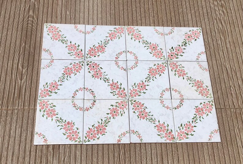 Spanish 60s 70s pink romantic retro tiles — set of 12, photo 3 of 10