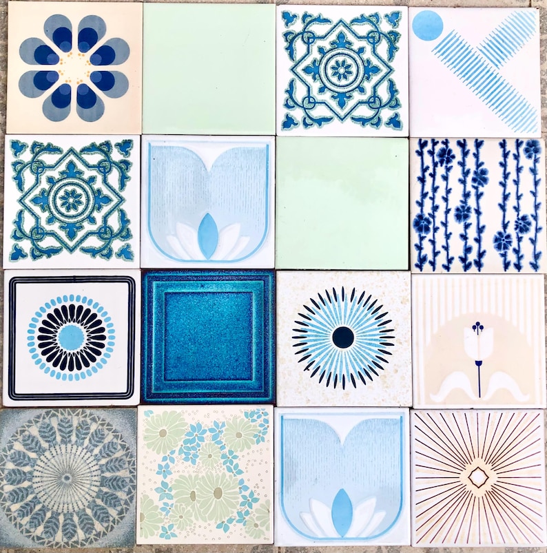 Vintage tiles from Spain – 16 pc mural, photo 1 of 10