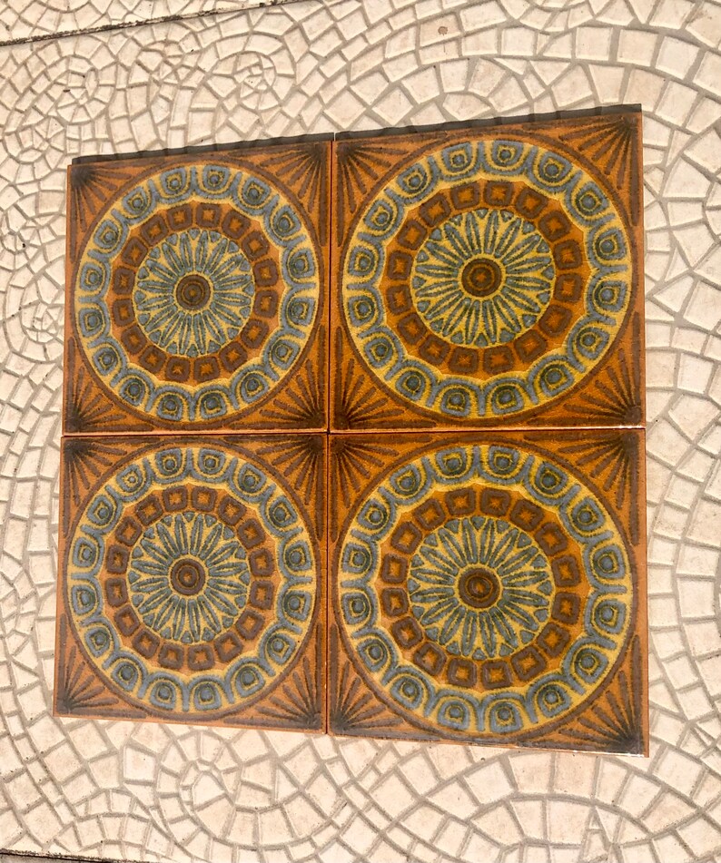 Original 70s retro tiles – 4 pcs Brown, blue, terracotta, photo 3 of 8