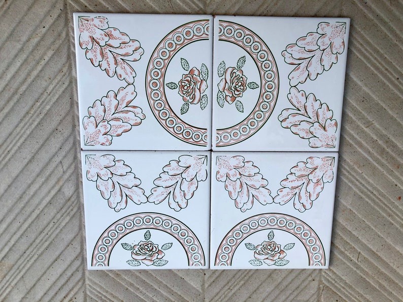 4 Spanish 60s - 70s orange + green retro tiles, photo 7 of 10