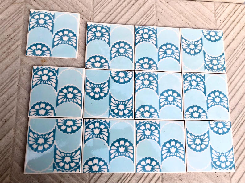Vintage blue + white glazed retro tiles — set of 12, photo 5 of 10