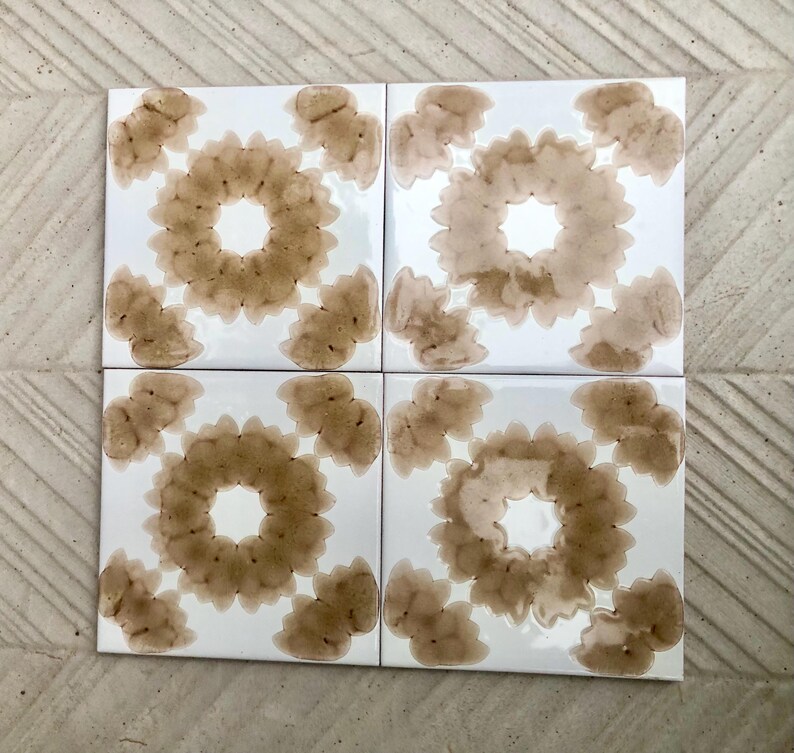 4 pc - 70s vintage tiles – Mid century , brown Fat Lava tiles from Spain, photo 6 of 9