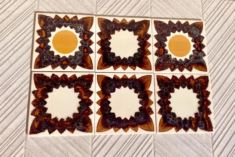 70s Spanish Vintage orange + brown tiles — set of 6, photo 1 of 10