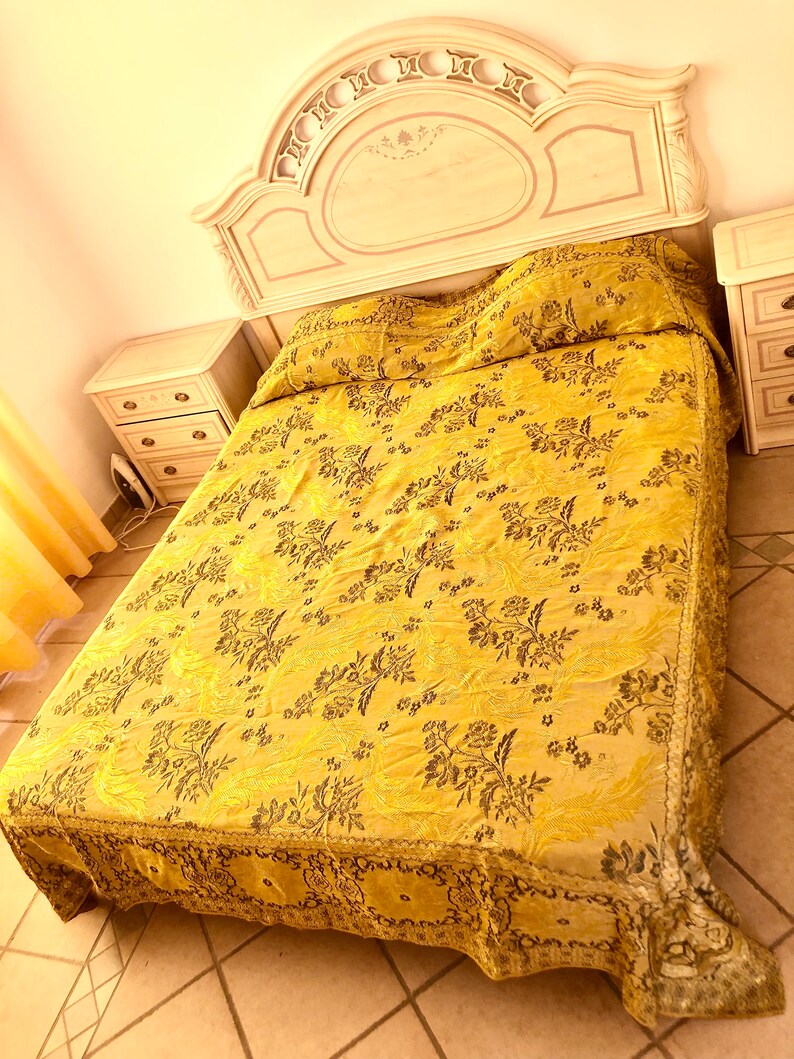 1950s Silk Damask Bedspread. Vintage Brocade Bedcover. Full Xl Etsy