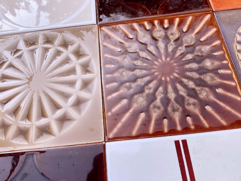 70s vintage glazed retro tiles — set of 16, photo 6 of 10
