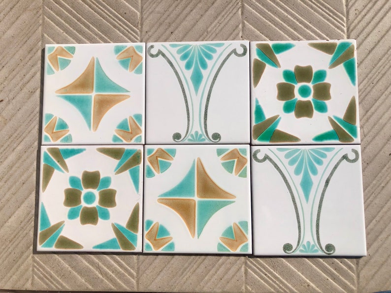6 original vintage 70s glossy tiles, photo 1 of 10