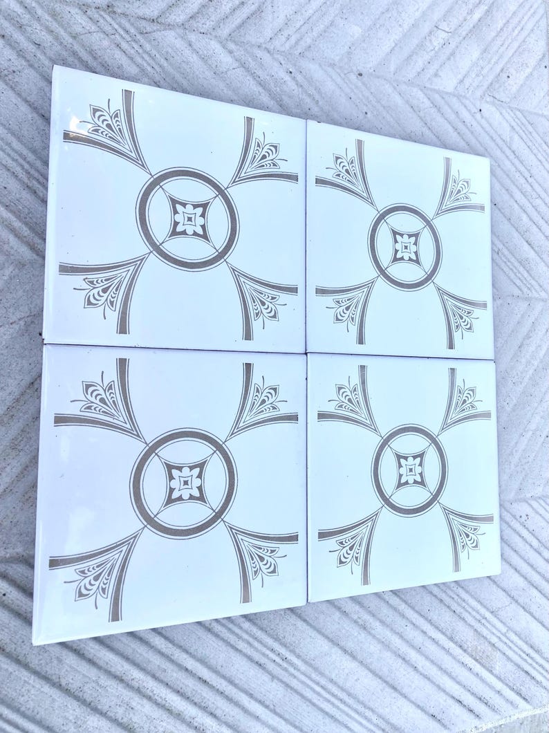 70s Spanish vintage tiles – White + brown retro tiles — set of 4, photo 4 of 6