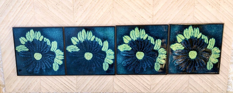 Fat Lava 60 - 70s Blue tiles, trivets or wall plaques — set of 4, photo 5 of 10