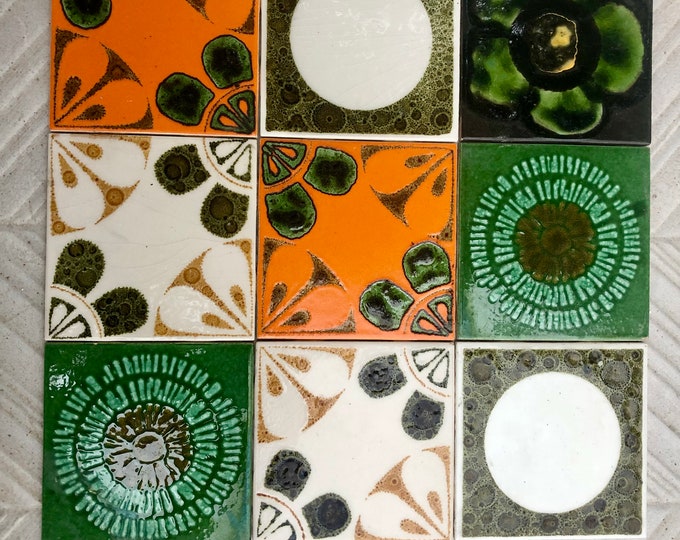 Vintage Glazed Tiles From the 70s Fat Lava Decorative Tile Mural. 9 Pc ...