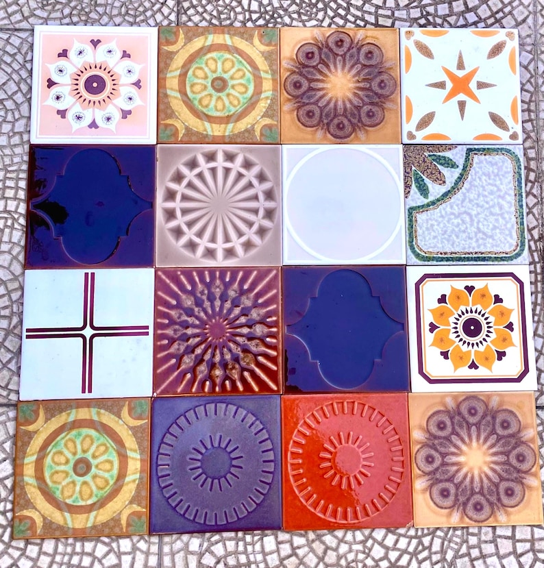 70s vintage glazed retro tiles — set of 16, photo 1 of 10