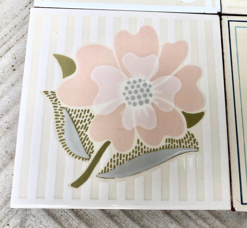 70s pink, beige, blue retro tiles — set of 6, photo 8 of 10