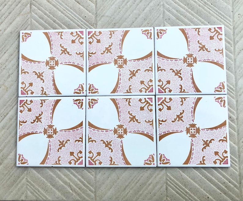 6 Spanish 70s pink tiles – Vintage floral tile mural, photo 9 of 9