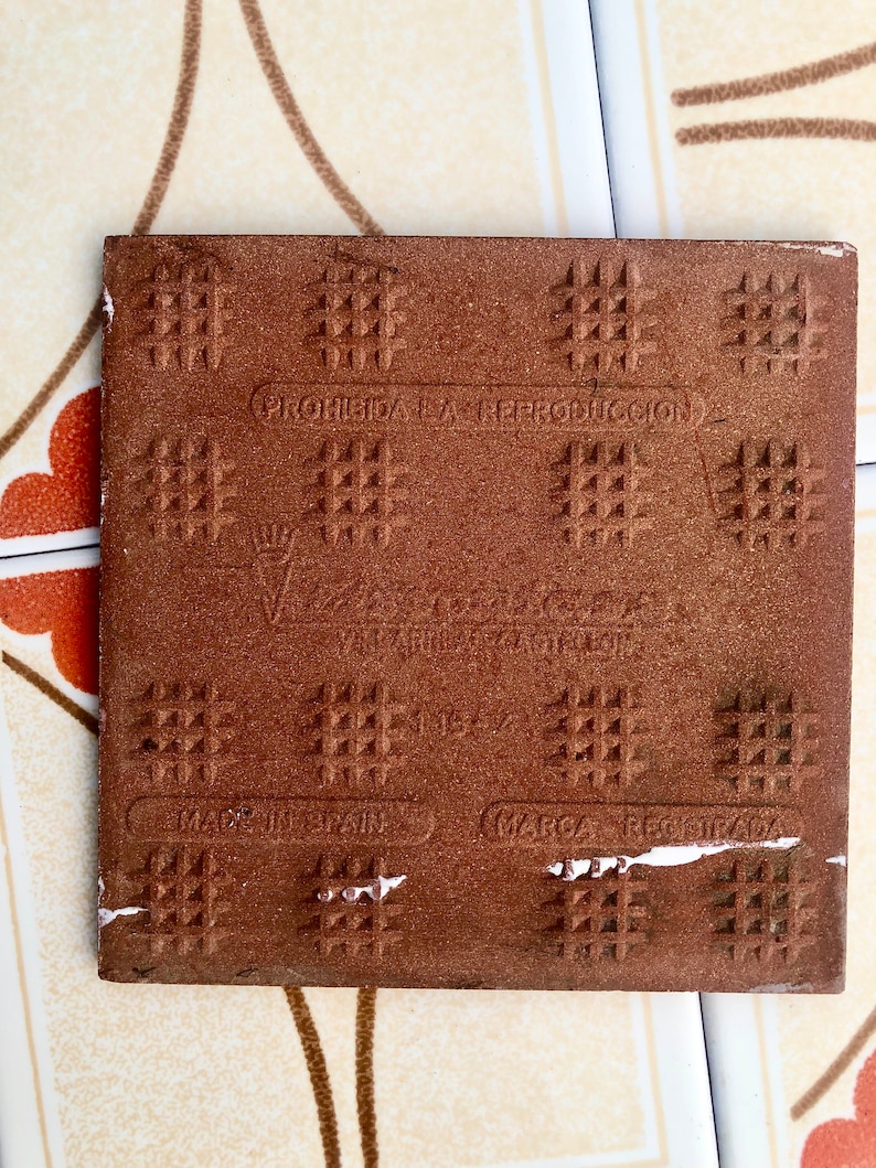 60s 70s Spanish vintage retro tiles – pop art orange geometric MCM backsplash — set of 6, photo 4 of 9