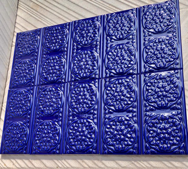 10 Cobalt Blue Art Nouveau style tiles, photo 5 of 8