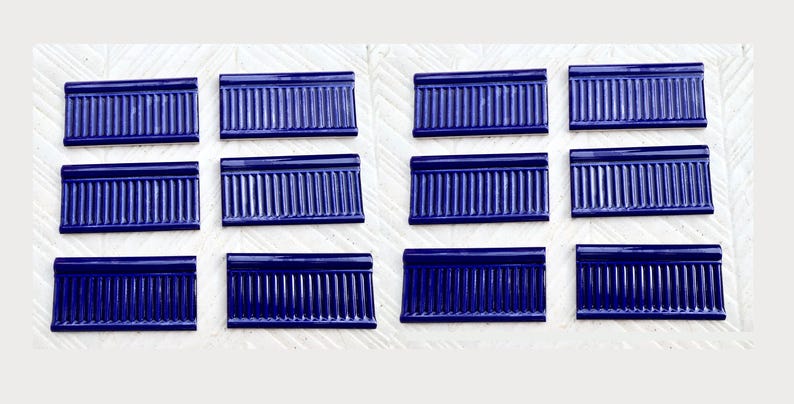 12 Blue Art Nouveau style border tiles, photo 3 of 10