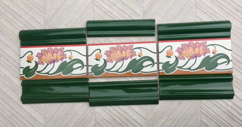 Art Nouveau style floral border tiles — set of 3, photo 4 of 10
