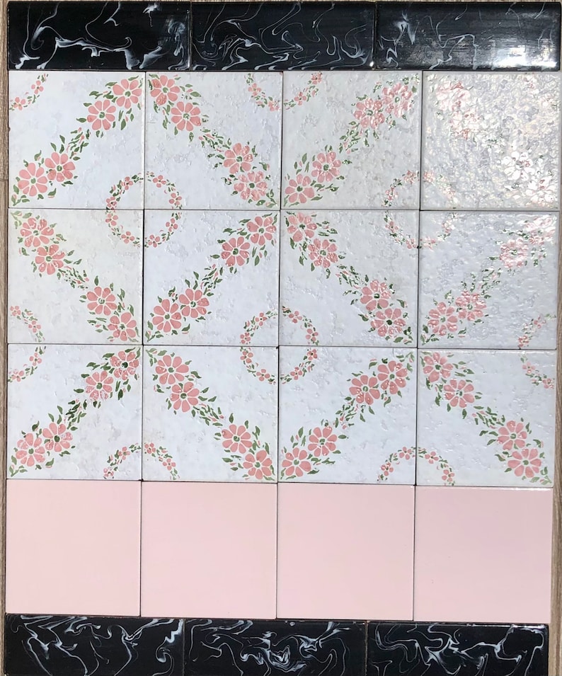 Spanish 60s 70s pink and black tiles — set of 24, photo 3 of 10